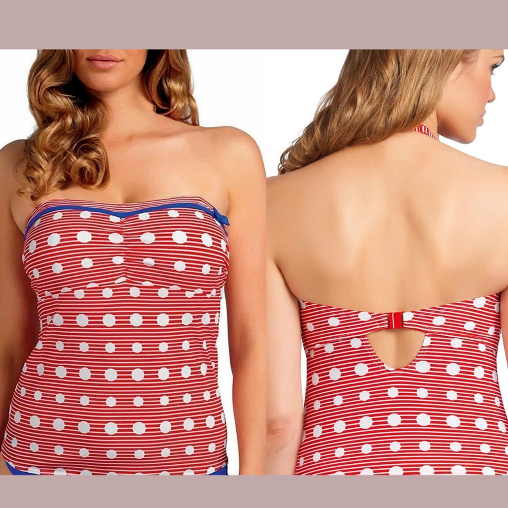 NEW Freya [ 36F‎ US ] Hello Sailor Strapless Tankini Top in Red Dot/Striped